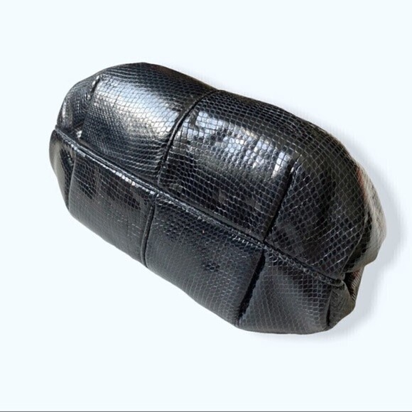 60s- 70s Finesse La Model Snakeskin Navy Blue Clutch Shoulder Bag Gold Hardware - Picture 15 of 15